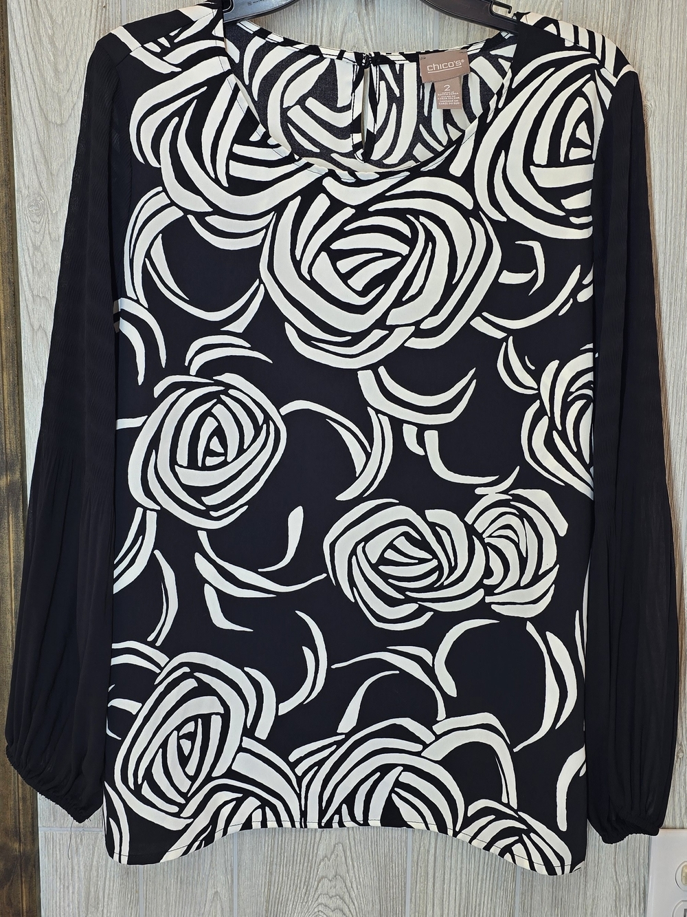 Chico's Black and White Abstract Floral Top
